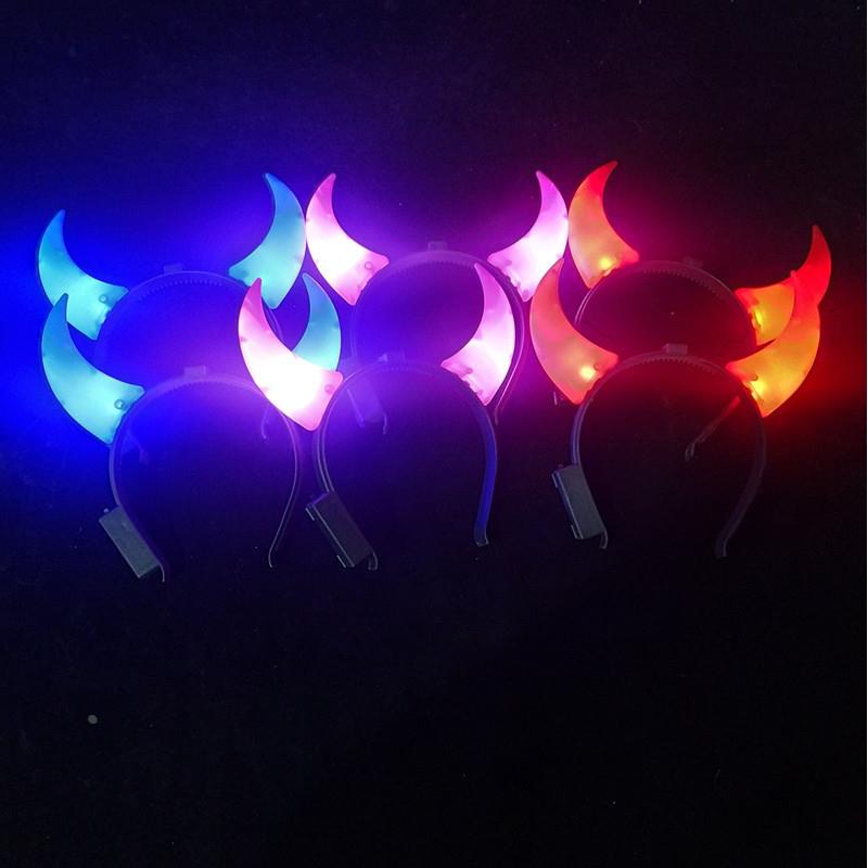 发光大号牛角闪光头箍小恶魔发箍演唱会聚会应援夜光头饰外贸