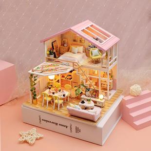 别墅模型小屋 弘达DIY小屋蜜语时光创意手工拼装 女生礼物娃娃屋大