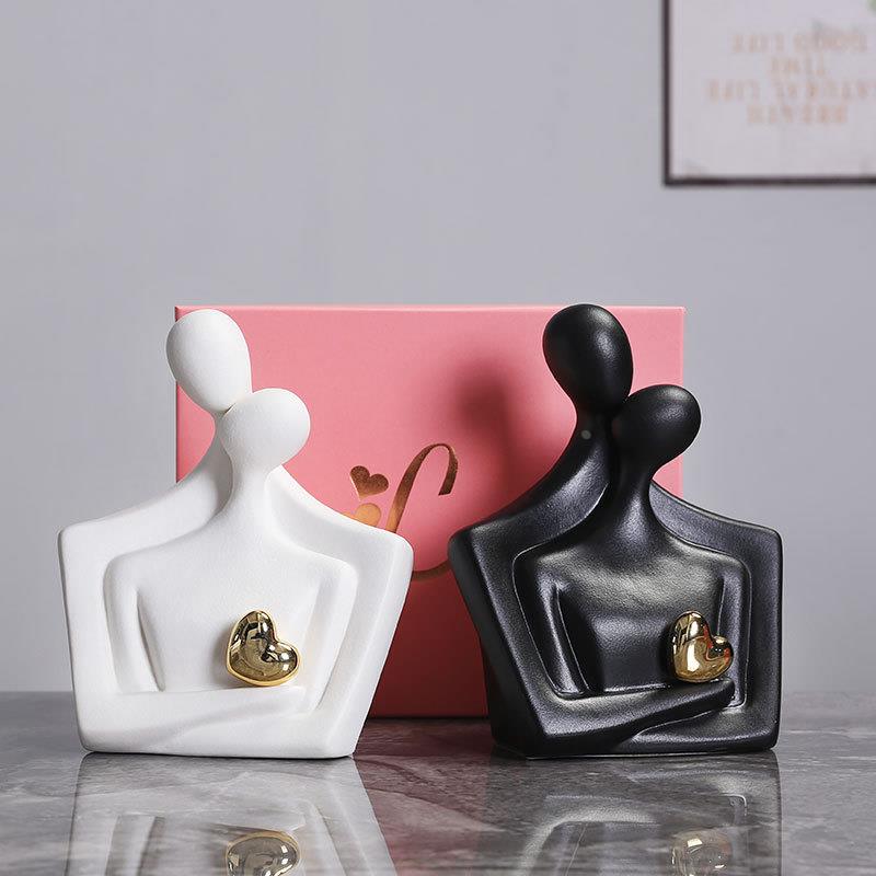 ins艺术人物情侣摆件客厅玄关酒柜卧室床头装饰品陶瓷工艺品摆件