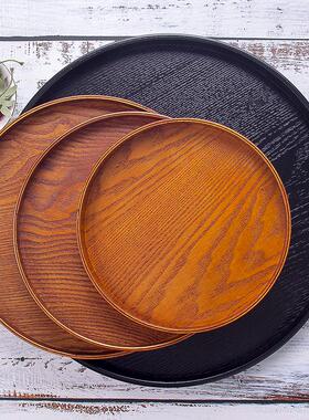 创意木质盘子红色托盘圆形茶盘茶具木盘餐盘果盘杯子盘定制
