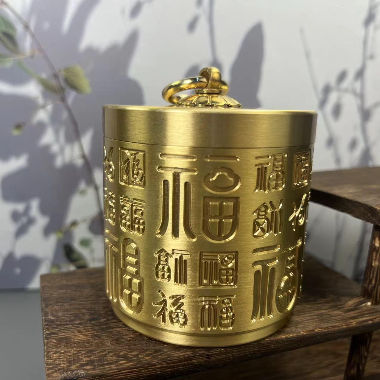 黄铜百福车载烟灰缸家居摆件黄铜工艺品摆件办公室桌面烟灰缸摆件