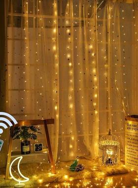 八功能USB遥控铜线窗帘灯3*3米300LED铜丝灯串直播背景装饰小彩灯