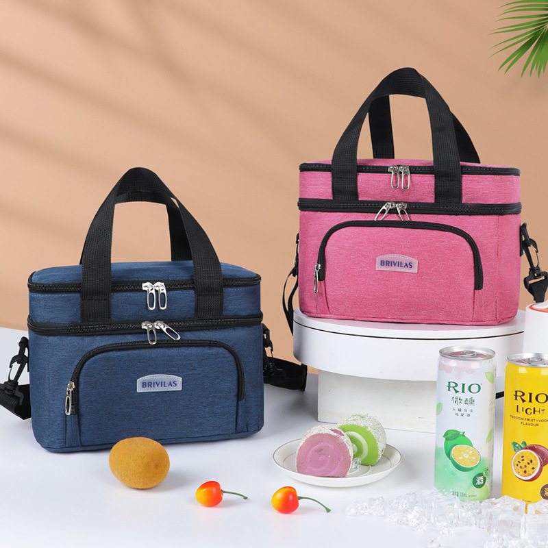 热销大容量双层冰包斜挎外出手提便当包阳色野餐保温包