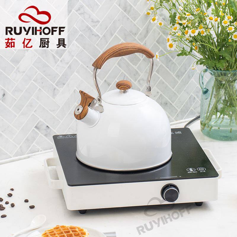 白色折叠手柄鸣音烧水壶新款口哨壶欧式鸣笛煮水壶2.5L