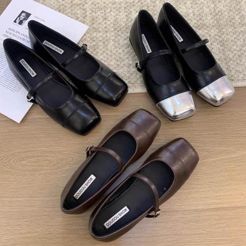 法式复古方头玛丽珍鞋女2025年秋季新款配裙子温柔一字带平底单鞋