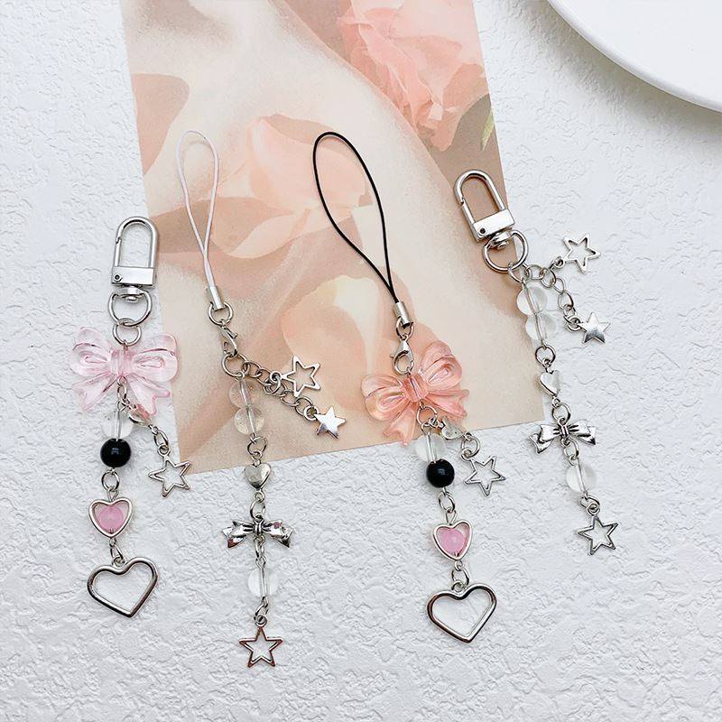 甜亚风蝴蝶结钥匙扣挂件咕本卡册手机短链爱心五角星包包装饰