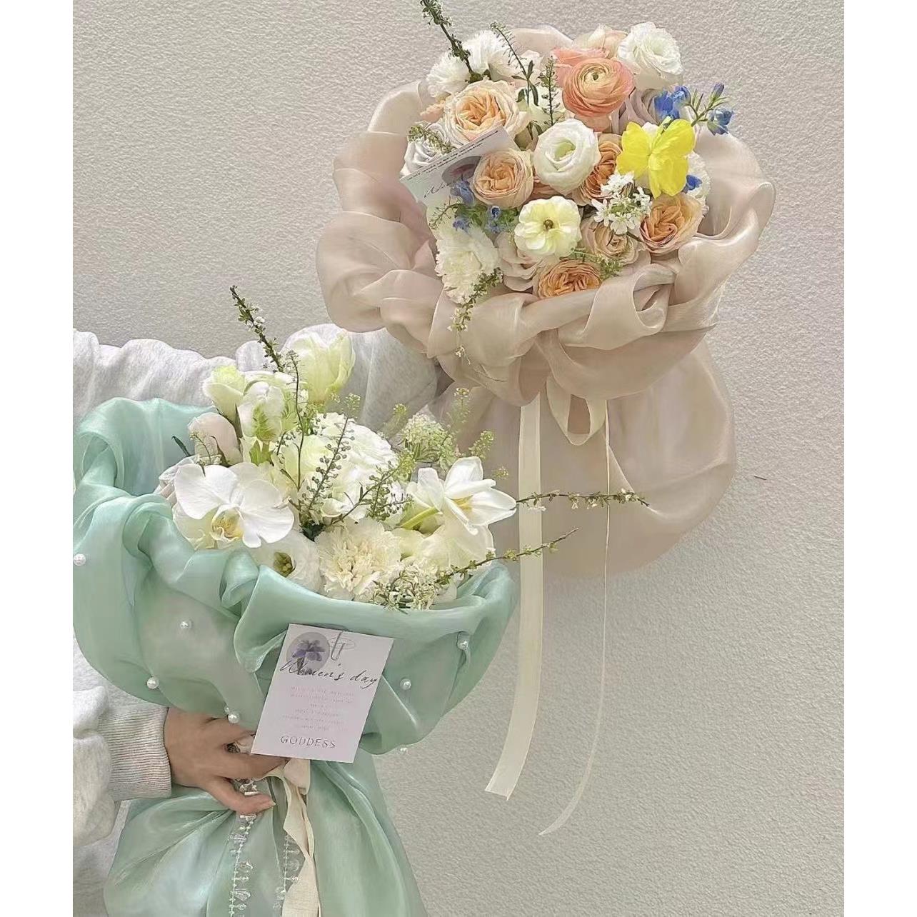 高档包花纱 仿真丝母亲节韩式花束包装材料花艺资材鲜花包装定制