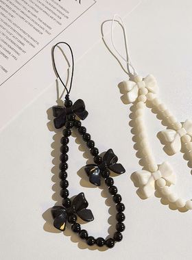 简约黑白蝴蝶结挂饰吊手机壳挂绳手机链条相机ccd挂饰钥匙扣