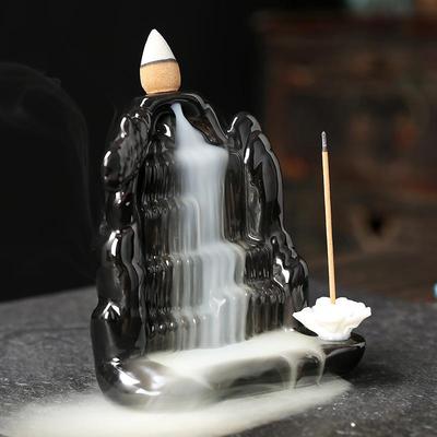 跨境陶瓷烟倒流香薰炉家居饰品创意高山流水摆件瀑布回流香薰定制
