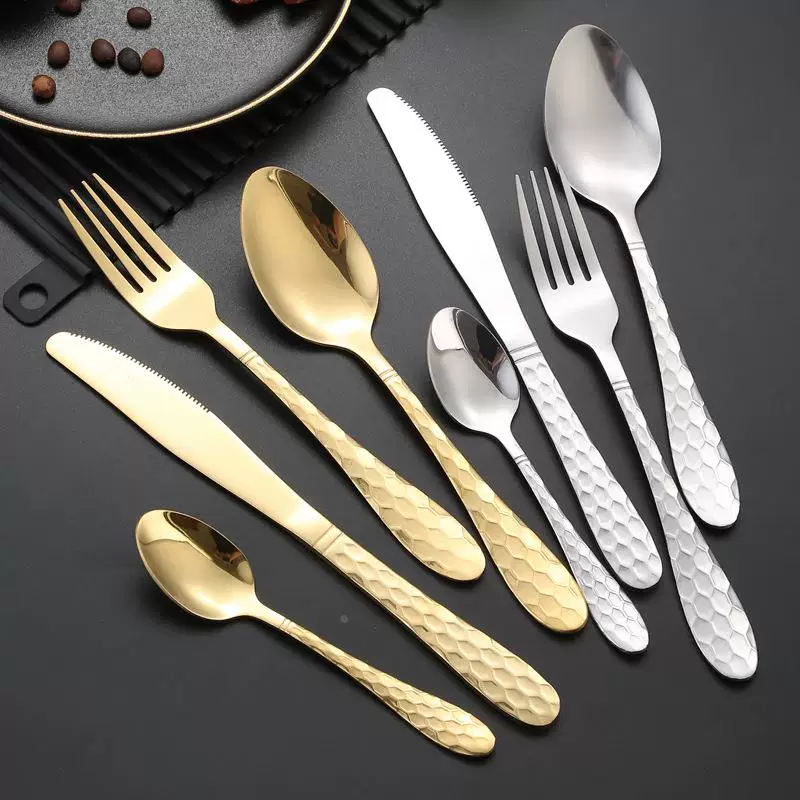Water cubic series stainless steel knife fork spoon set Four main gold spoons fork fork dining kids spoon tea spoons