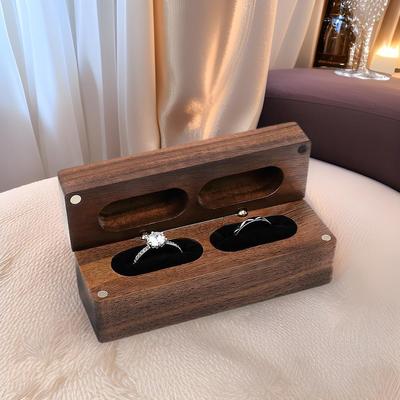 珠宝礼盒求婚结婚婚礼黑胡桃木便携复古钻戒创意收纳戒指盒桌面