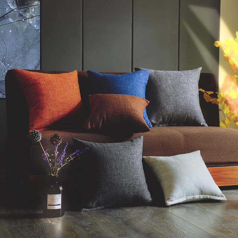 工厂加厚棉麻抱枕可印图案多彩颜色含芯腰枕外贸定制