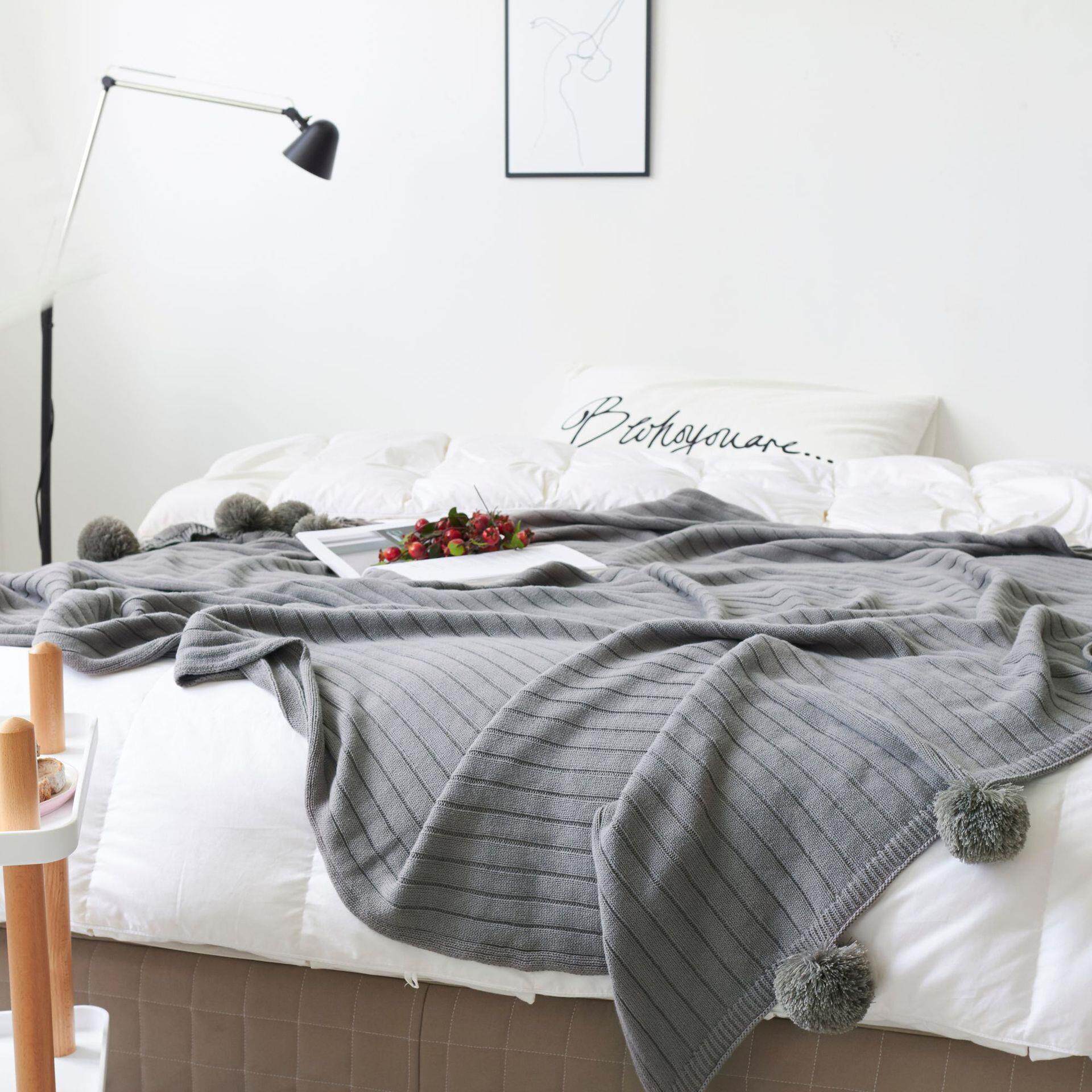 ins装饰毯针织毯针织空调毯沙发毯子针织毛毯网红球球毯定制