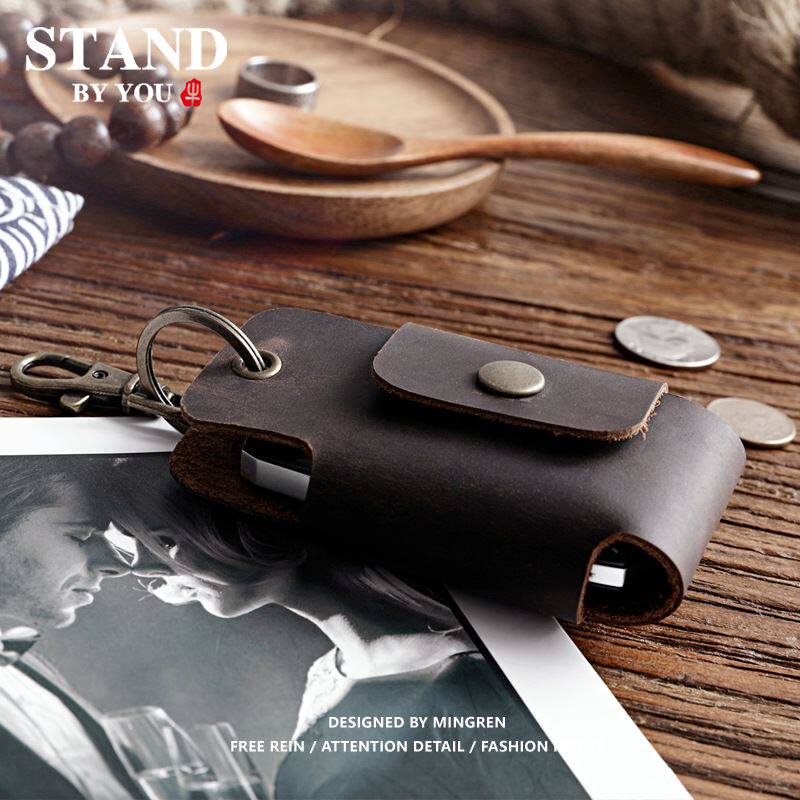 复古疯马皮大容量搭扣钥匙包男士腰挂锁匙包头层汽锁匙扣