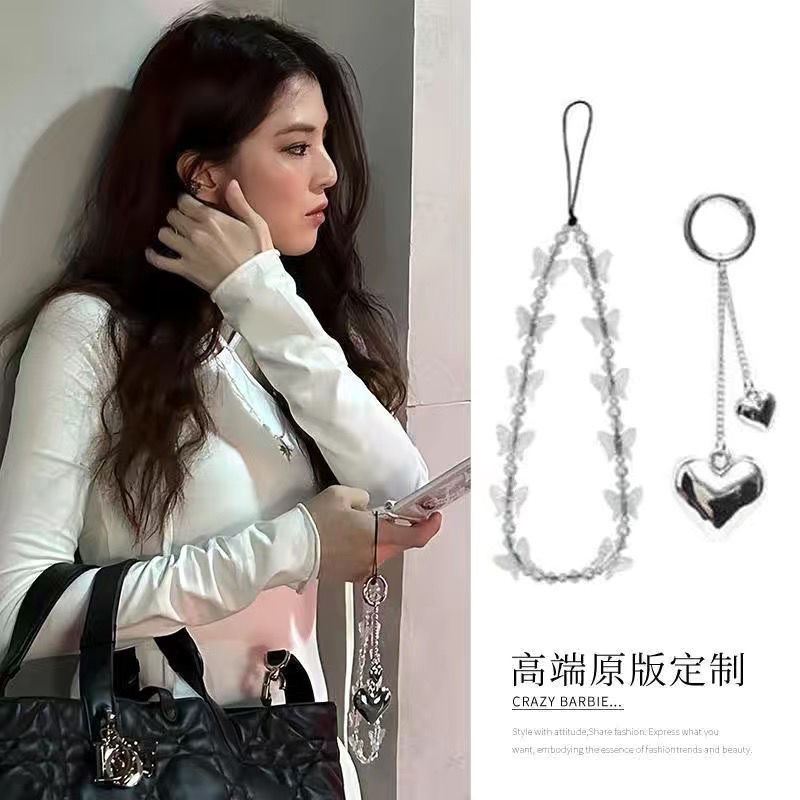 韩素希同款爱心蝴蝶手机链条精致手工串珠钥匙扣甜酷少女包包挂件