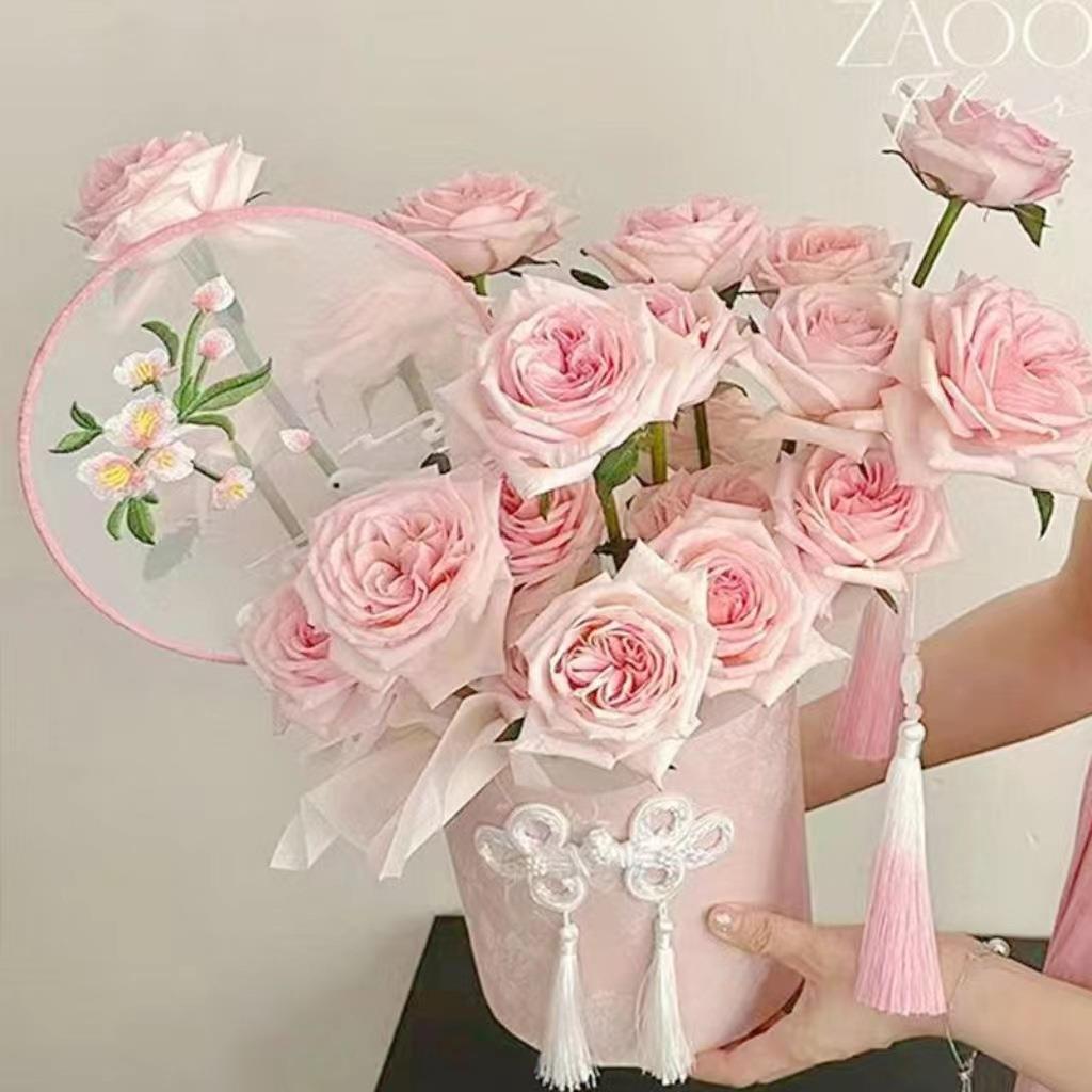 母亲节抱抱桶花盒圆形粉色圆桶国风抱抱桶花卉diy插花礼盒 鲜花桶定制