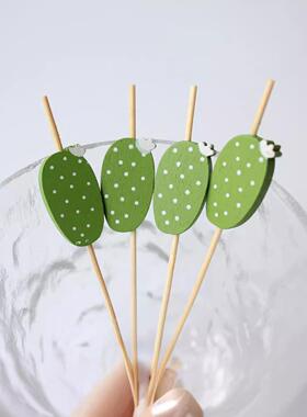 12cm直销100支/包绿色水果签卡通装饰单款仙人掌外贸定制