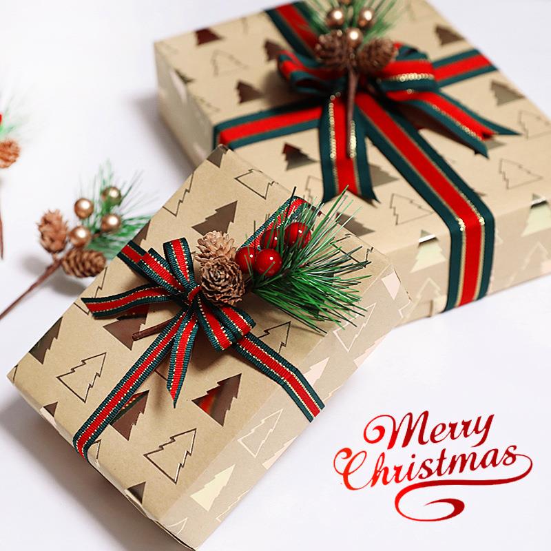 圣诞包装纸烫金纸礼品盒ins麋鹿雪花树图案幼儿园商场DIY装饰定制