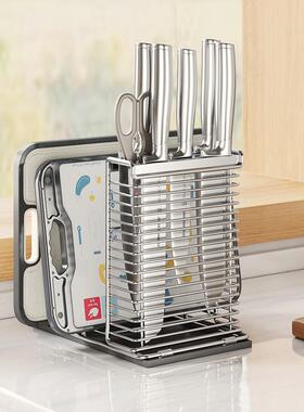 304不锈钢厨房刀架置物架筷子笼刀具收纳架砧板架一体架台面刀座