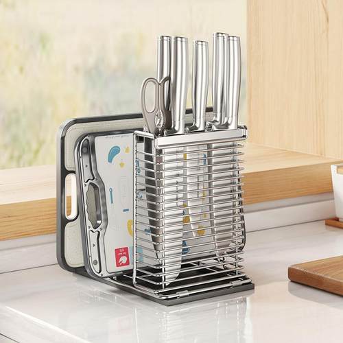 304不锈钢厨房刀架置物架筷子笼刀具收纳架砧板架一体架台面刀座