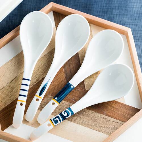 批发日式餐具陶瓷长柄大汤勺调羹