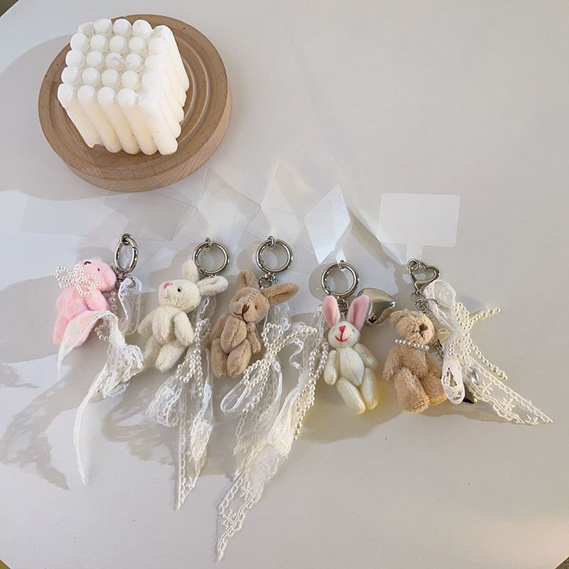 萌系粉色小熊挂件仿链条手机挂绳含夹片少女ins包包挂坠通用