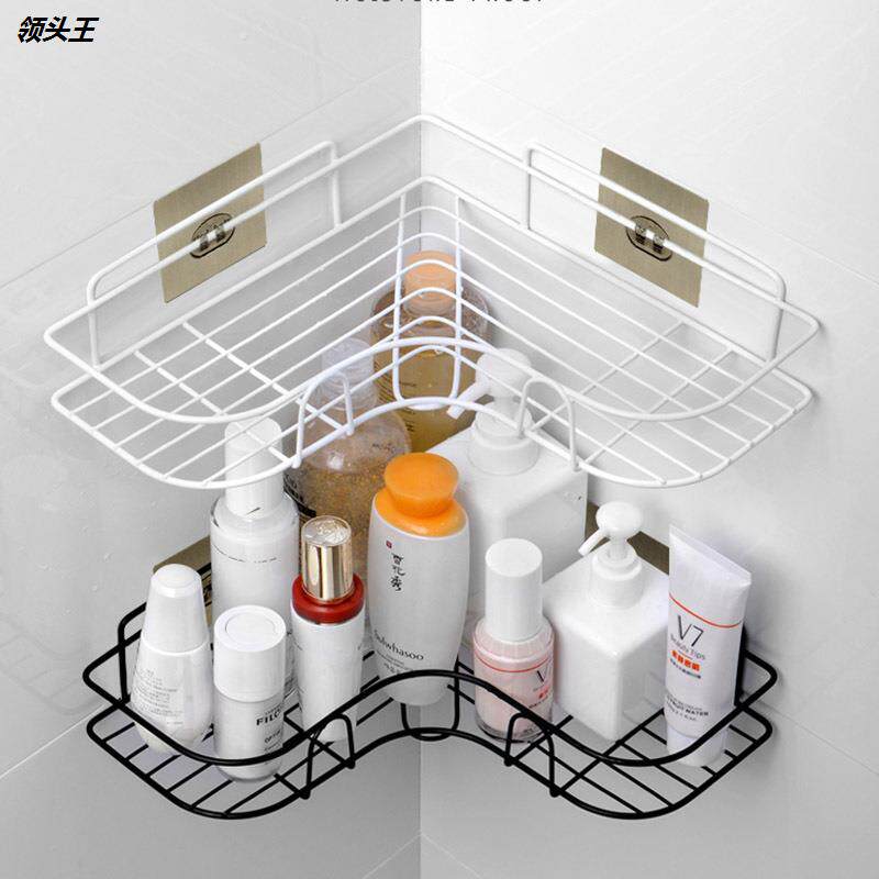 厂家批发免打孔转角三角铁艺浴室置物架 壁挂式洗漱卫生间收纳架