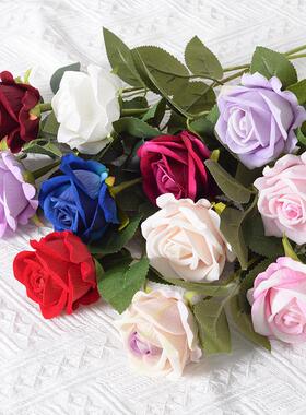 仿真绒布玫瑰花单支 家居婚庆情人节红色瀑布花墙装饰手工假花束