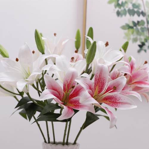 仿真3头百合花 3D胶片假花家居客厅装饰花 摆件百合花仿真花定制