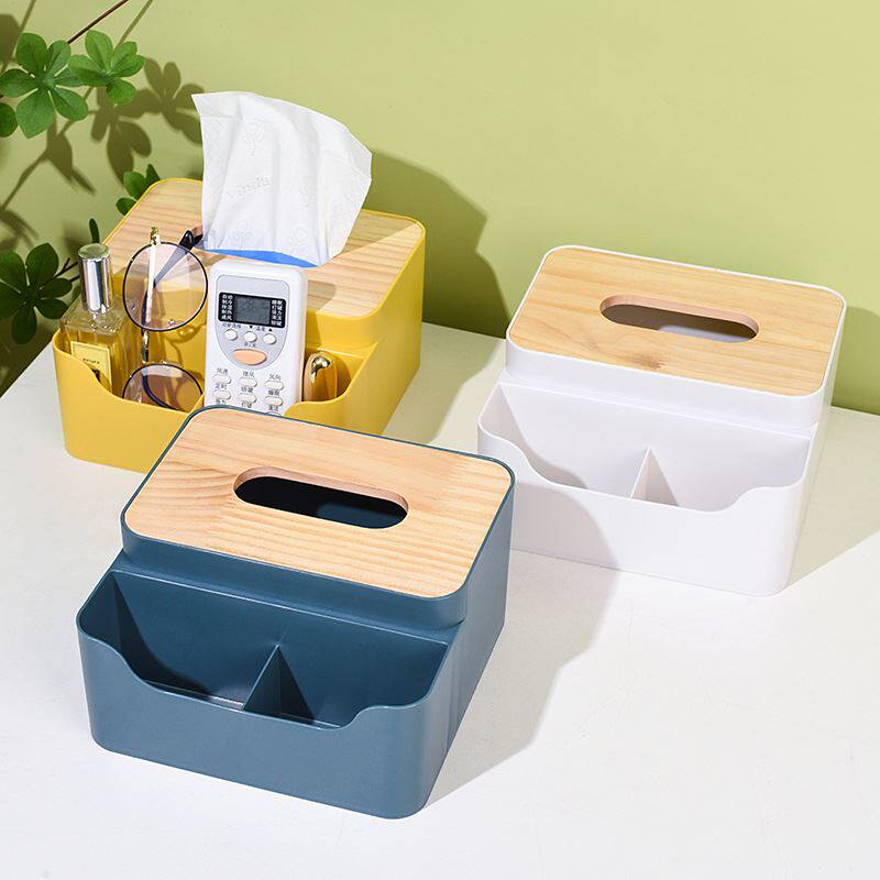 日式创意塑料纸巾盒 家用客厅卧室办公桌面实木遥控器收纳纸巾盒