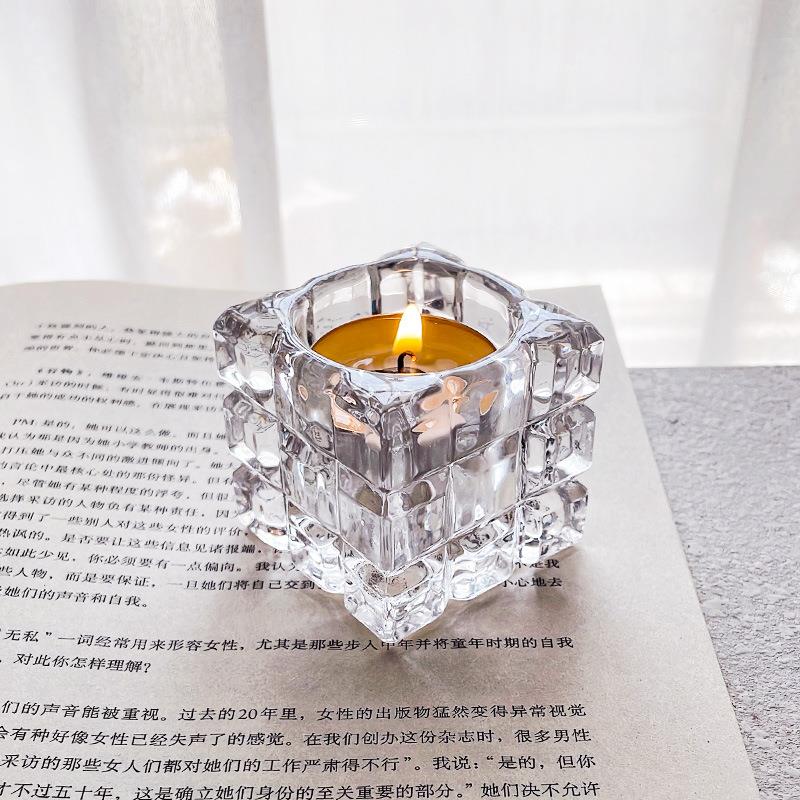 ins风冰块玻璃烛台 简约透明浪漫烛光晚餐拍照桌面装饰软装道具定