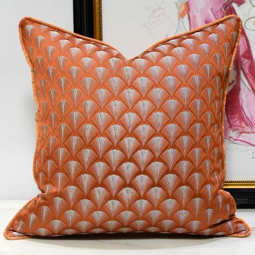 现代提花抱枕套客厅阳台飘窗靠垫别墅设计师橘色软装办公室午睡枕