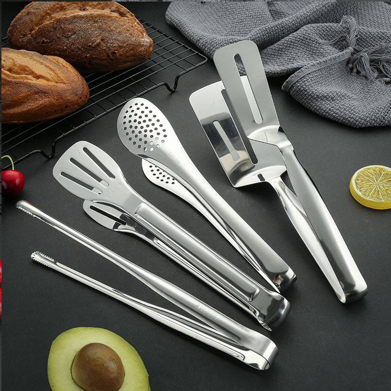 顺庭酒店不锈钢食品夹加厚三线9寸烧烤面包夹食物夹牛排夹金色