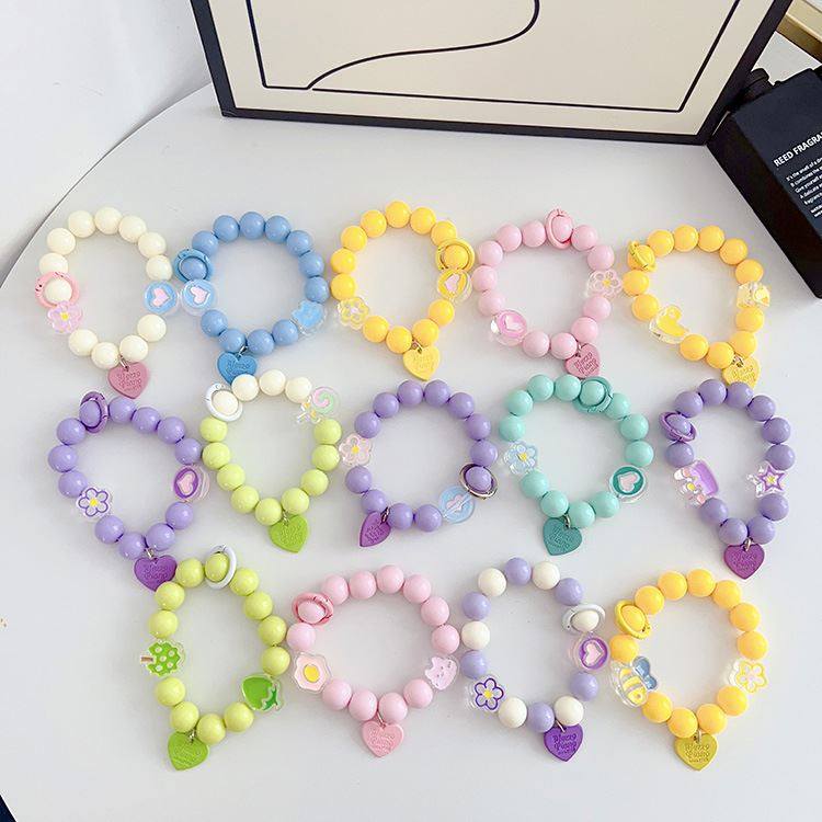 短款挂链饰品爱心手机链甜美可爱糖果色串珠手环挂饰挂件自然清新