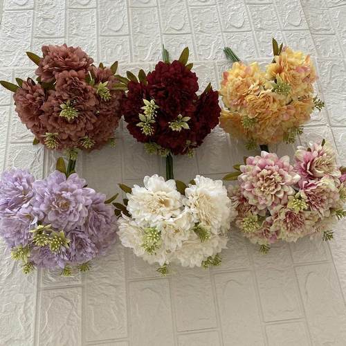 10头手捧富贵菊 家居软装婚庆摄影造景假花 仿真人造花花束定制