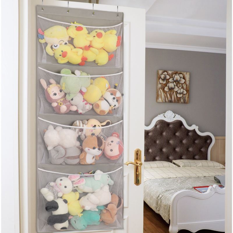 新款热销娃娃毛绒玩具公仔玩偶加大4格网袋同款门后收纳网袋
