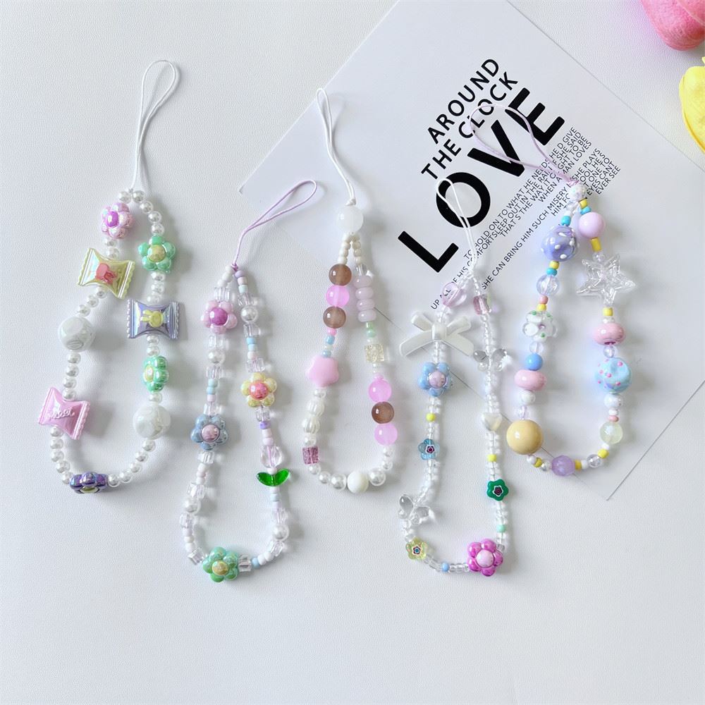 ins小众少女粉串珠简约diy手机链条ccd相机包包挂件装饰手提
