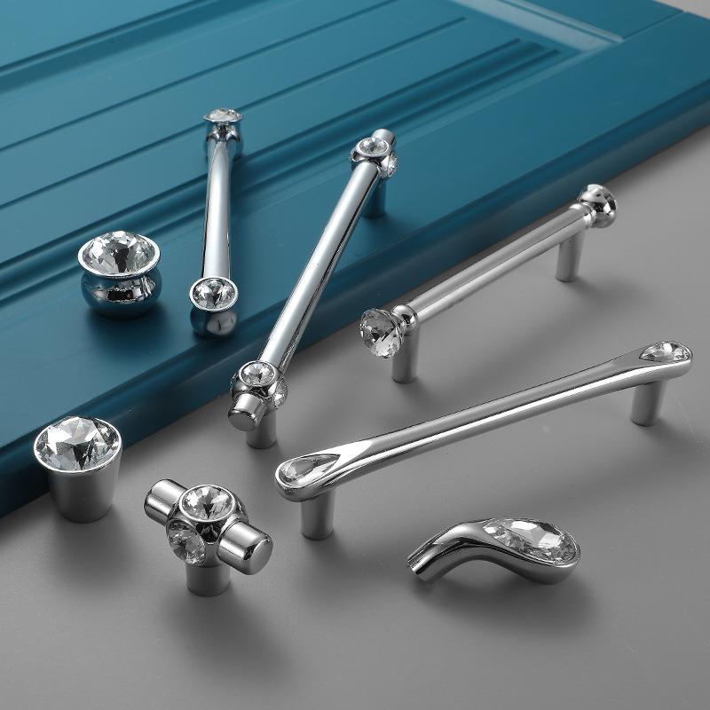 现代简约柜门拉手北欧衣柜抽屉把手橱柜酒柜五金镶钻拉手定制