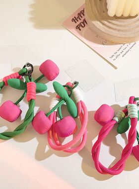 小众ins玫红樱桃挂饰编织手机挂绳少女心手提链吊坠饰品CCD相机女