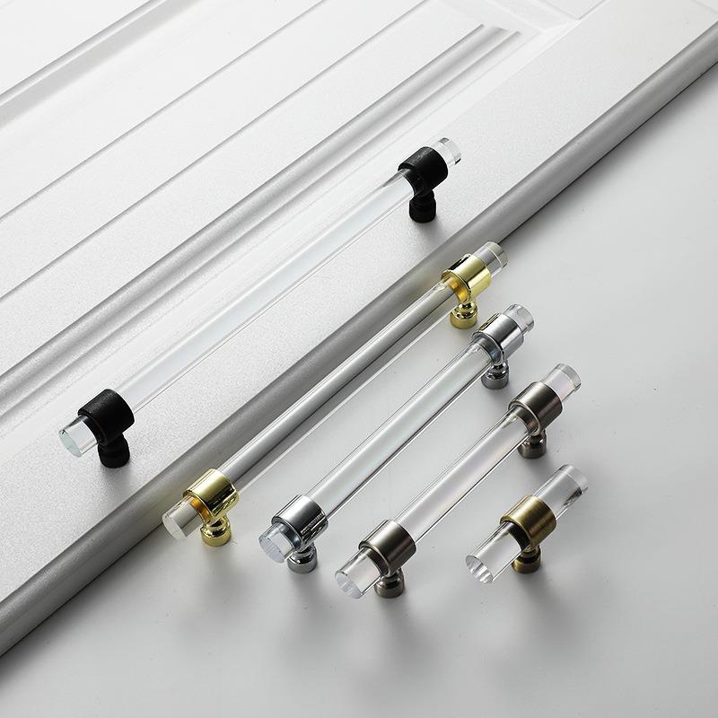 透明亚克力拉手衣柜柜门橱柜抽屉鞋柜门把手黑色单孔拉手定制