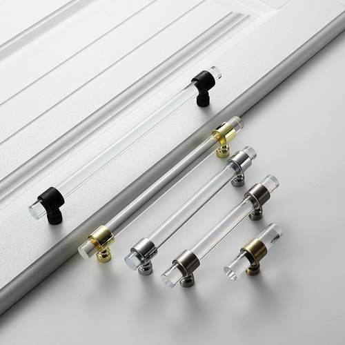 透明亚克力拉手衣柜柜门橱柜抽屉鞋柜门把手黑色单孔拉手定制