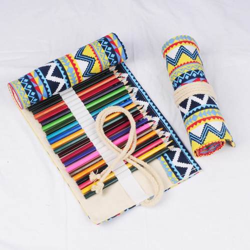 创意民族风帆布笔帘笔袋定制36支48支72支素色大容量卷笔袋收纳袋定制