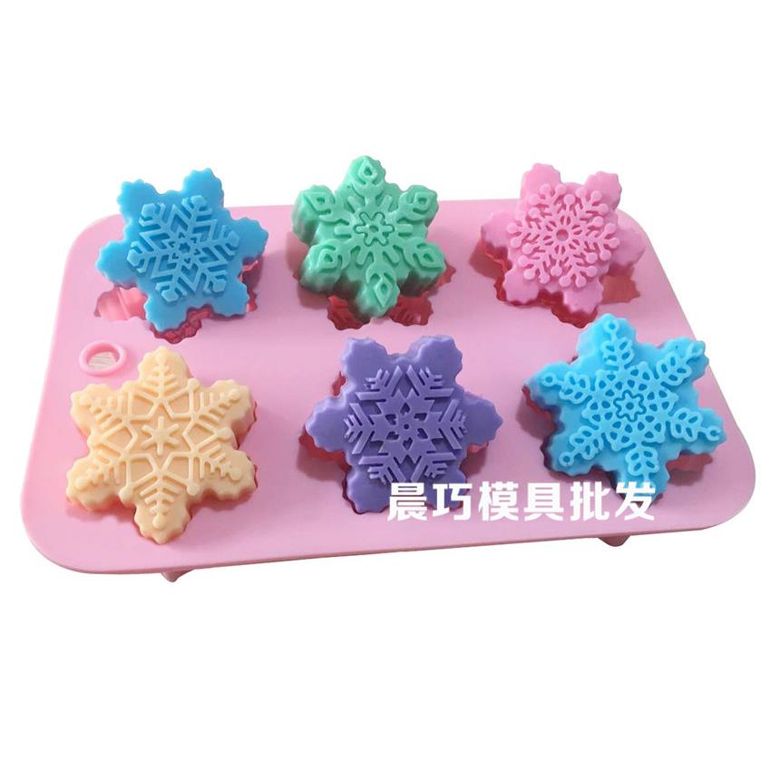 供应硅胶蛋糕模具 烘焙模具 六孔新雪花模具 手工皂模