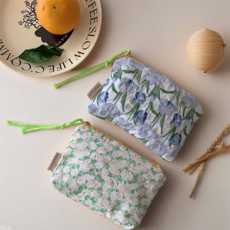 33262 花朵手拎彩绳包简约日系便携收纳袋随身洗漱化妆包收纳袋小