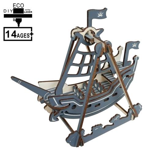 海盗船3D立体模型木制拼图益智玩具激光切割DIY手工材料