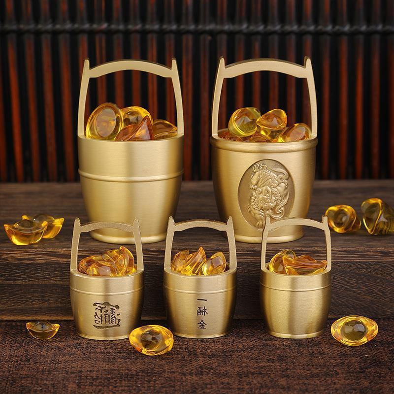 一桶金铜摆件黄铜器小水桶工艺礼品创意铜缸厂家定制