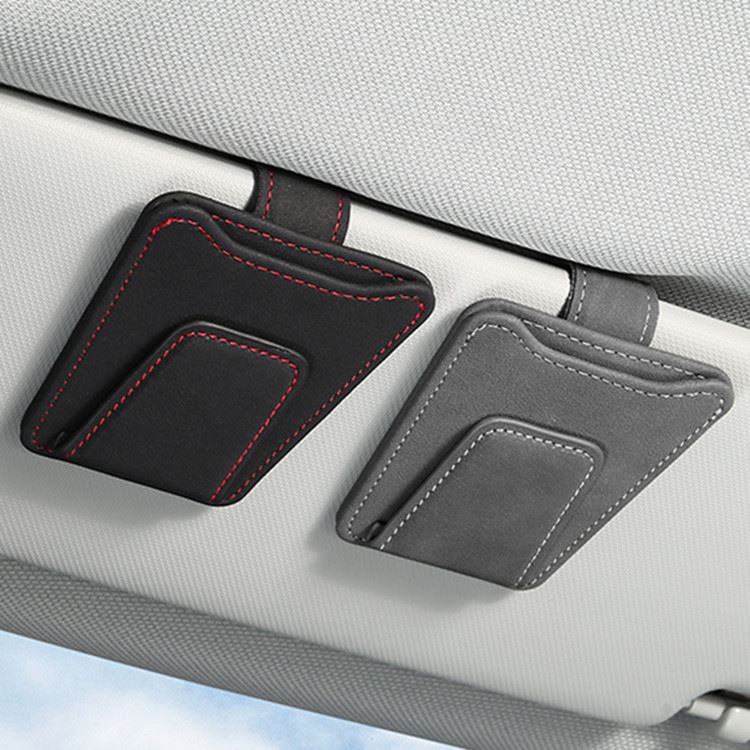 汽车眼镜夹支架车载太阳墨镜翻毛皮革遮阳板卡片票据收纳盒通用款