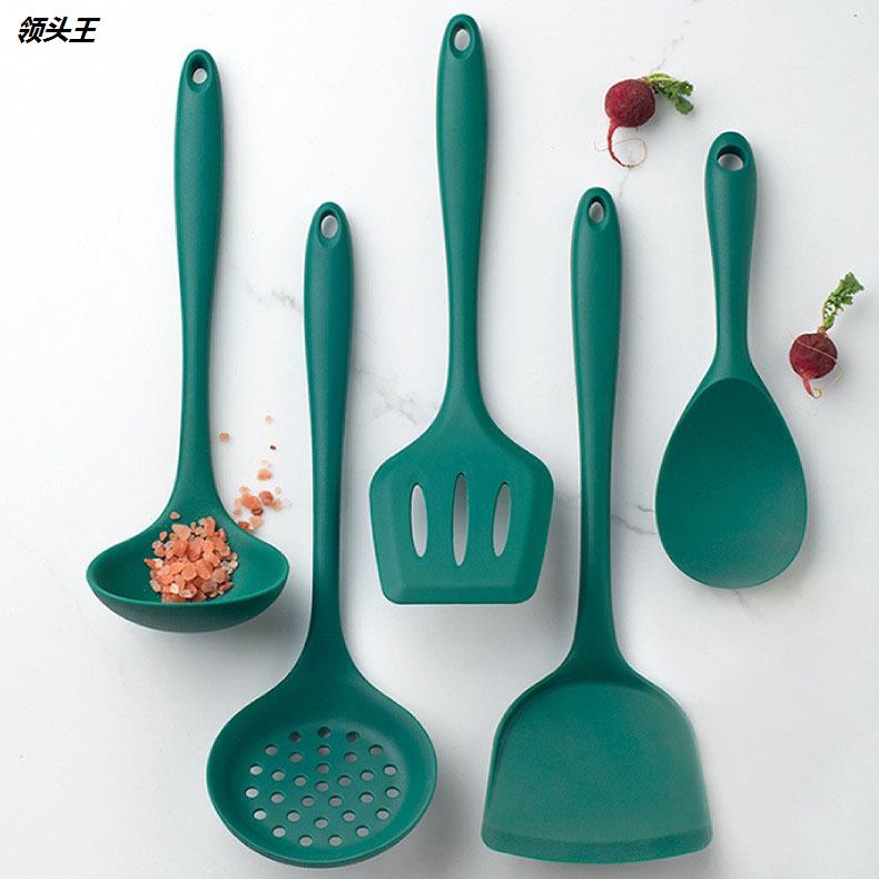 厨房硅胶厨具  FDA长手柄锅铲套装带挂钩汤勺漏勺饭勺硅胶铲