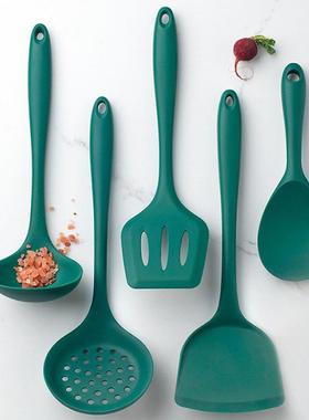 厨房硅胶厨具  FDA长手柄锅铲套装带挂钩汤勺漏勺饭勺硅胶铲