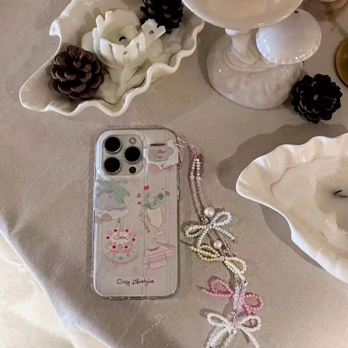 同款彩色蝴蝶结串珠手机挂链通用甜妹ccd相机钥匙扣可爱美